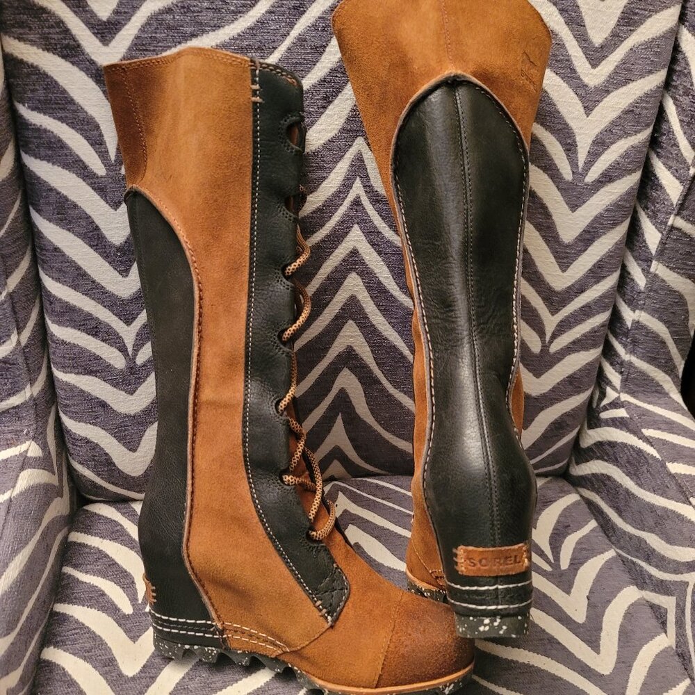 SOREL CATE THE GREAT WEDGE Tall ELK /BLACK • Winter SNOW RAIN BOOTS US SIZE 7